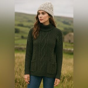 Abercrombie Fitch Y2K Sweater Womens L Green Fisherman Cable Knit‎ Pullover
